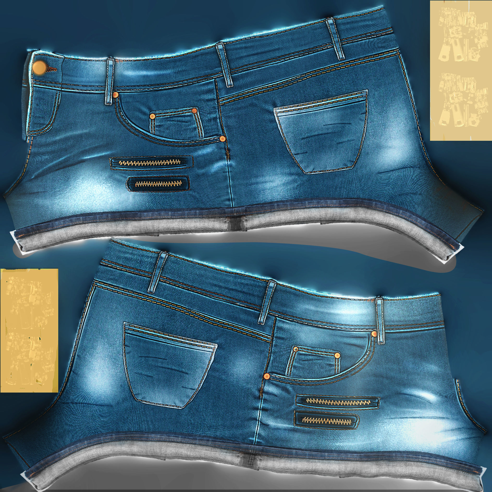 Female Short Jeans Low-poly 3D model_10