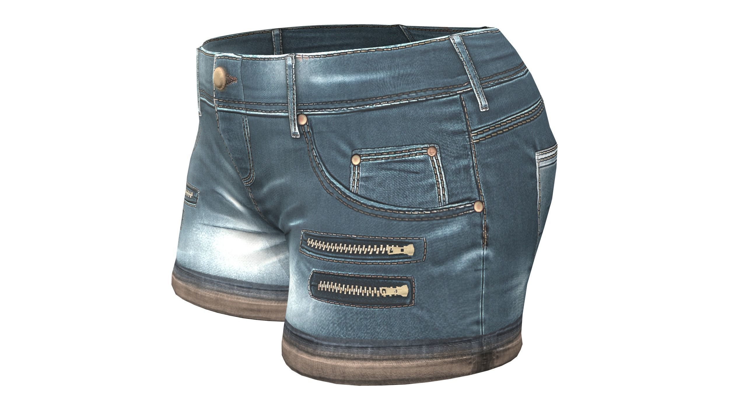 Female Short Jeans Low-poly 3D model_2