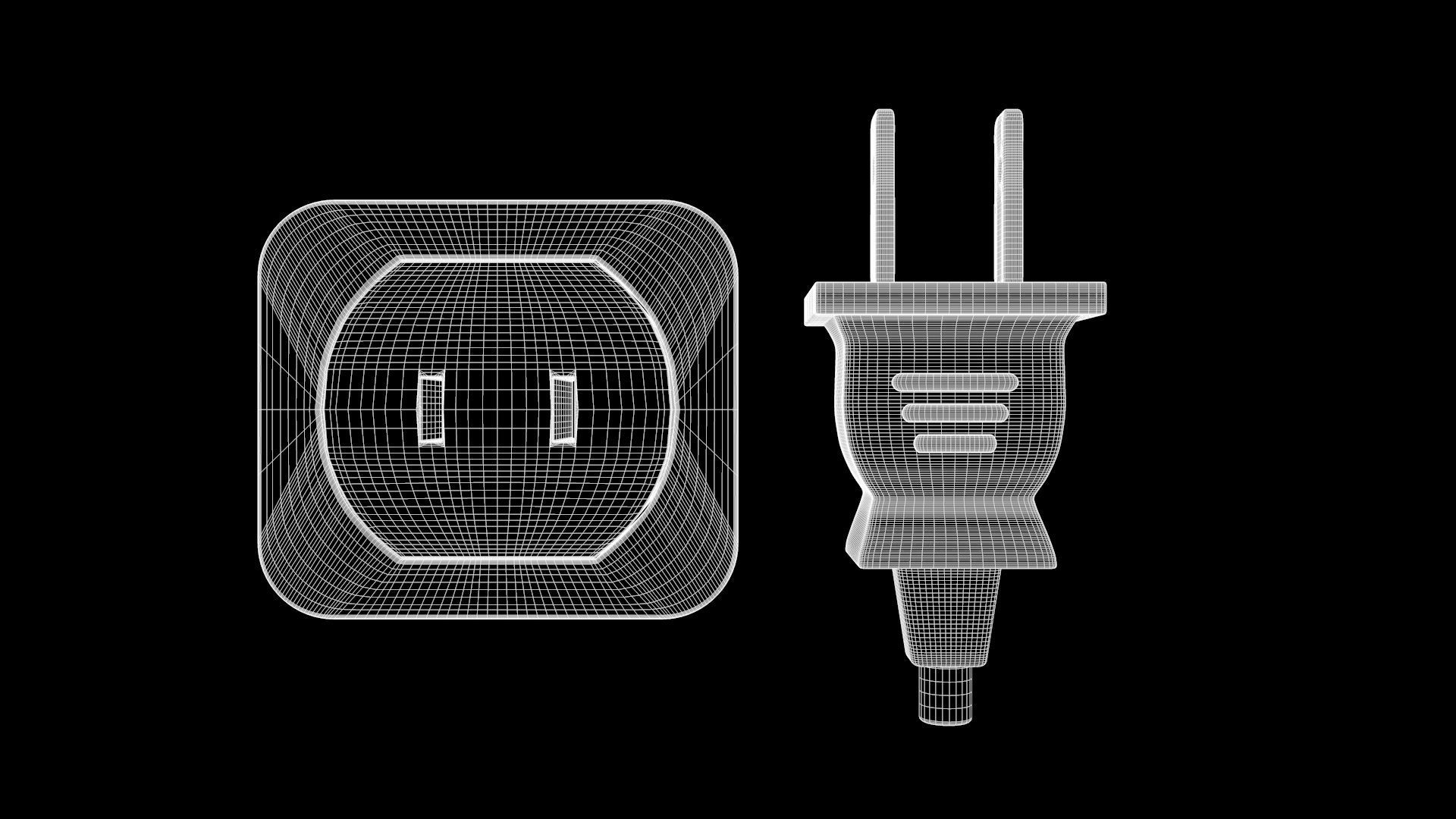 Electrical Plug and Socket - Type A Low-poly 3D model_6