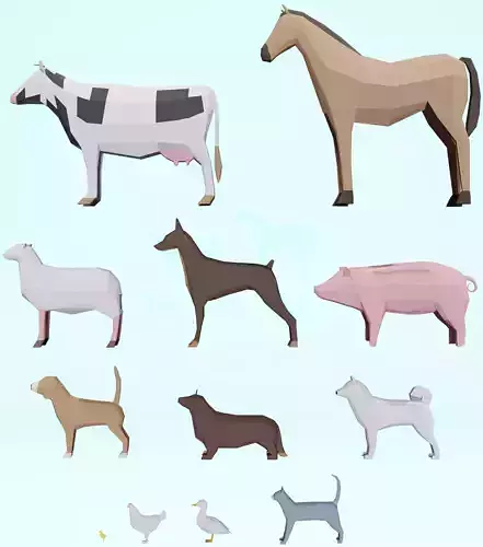 Low poly domestic  animals