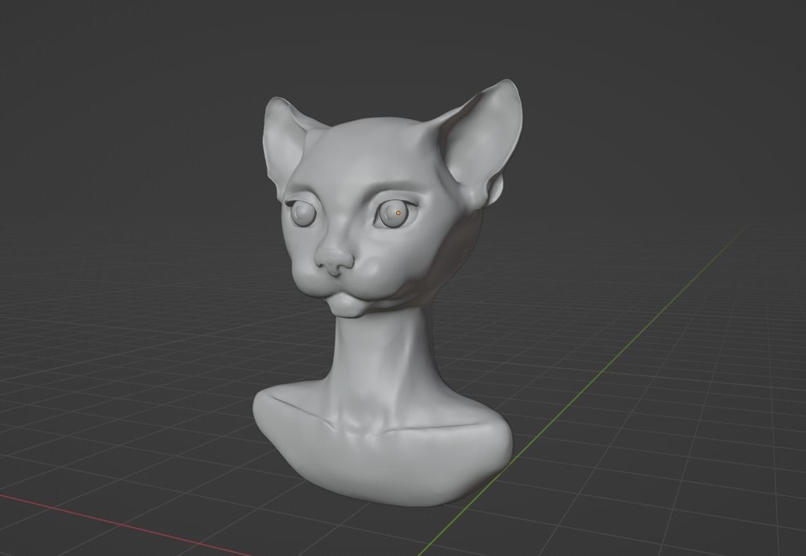work piece bust cat-human 3D model_4