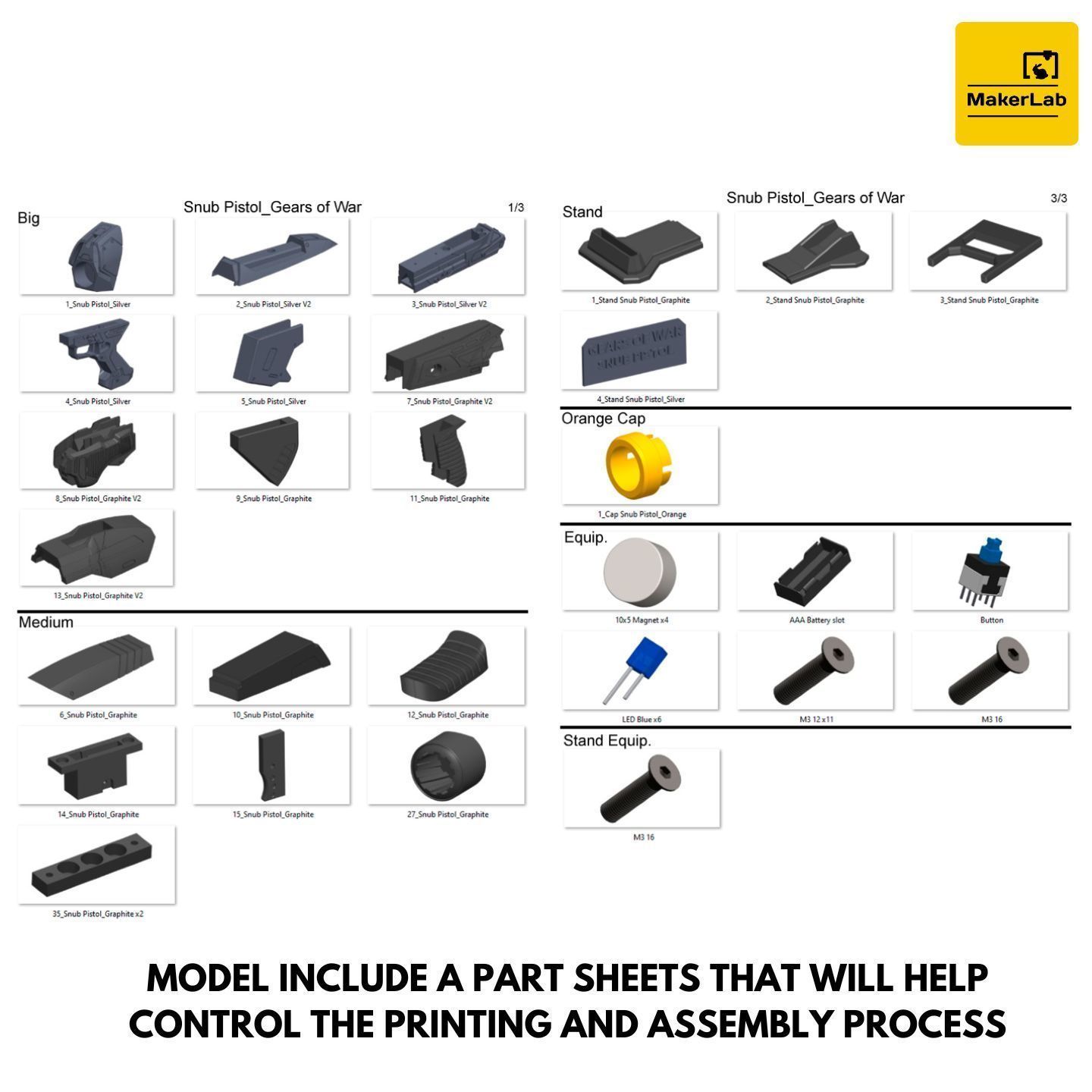 Snub Blaster - Gears of War - Printable 3d model - STL 3D print model_8
