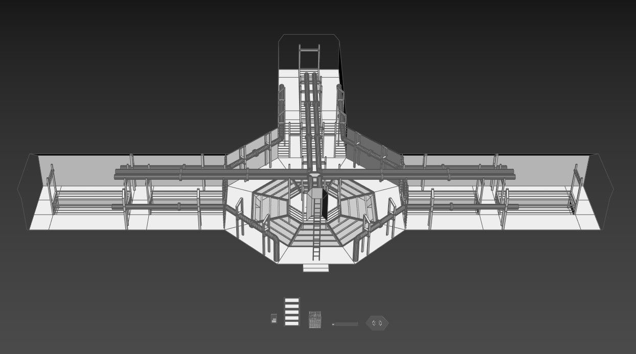 Sewers room with lights and pipes 3D model_3