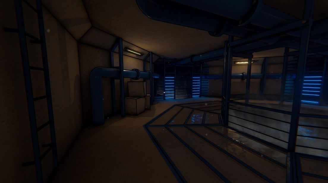 Sewers room with lights and pipes 3D model_1