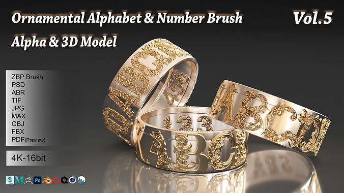 108 Ornamental Alphabet and Number Brush  Alpha 3D model Vol 5  3D model