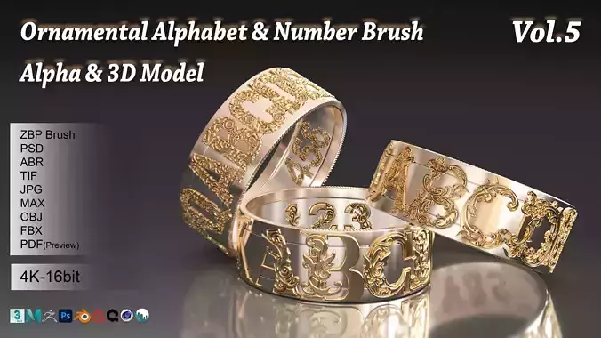 108 Ornamental Alphabet and Number Brush  Alpha 3D model Vol 5  3D model
