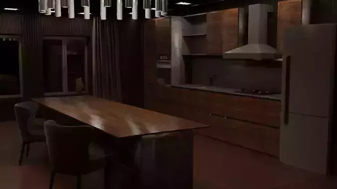 kitchen with wooden cabinets and dining table