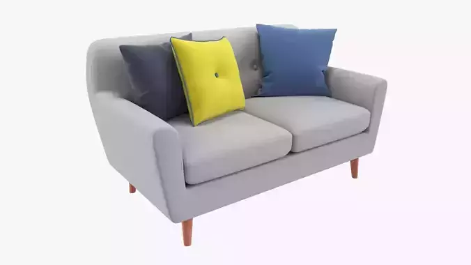 Modern 2-seat sofa with pillows 02