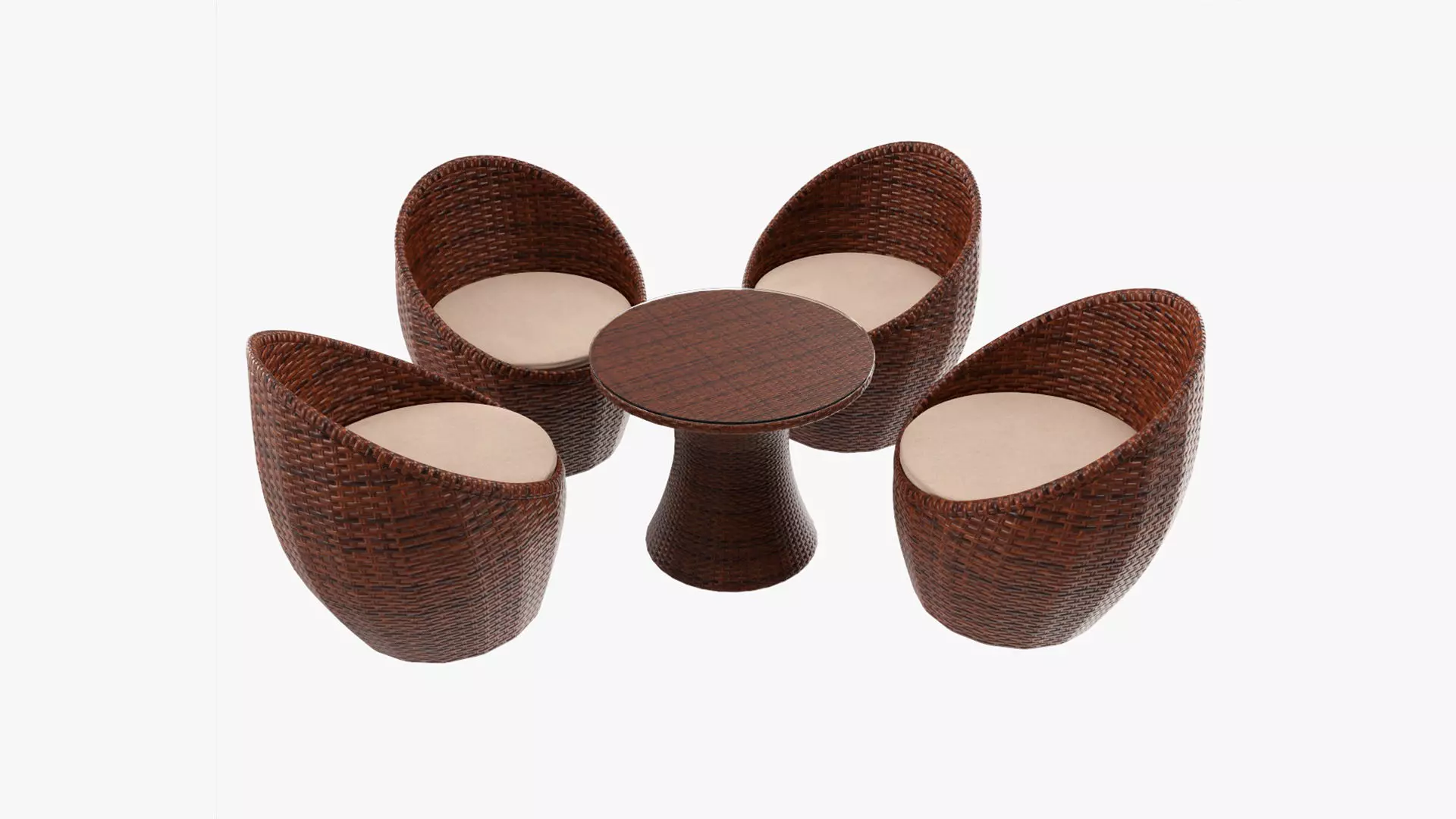 Rattan four chair and table set 02 3D model_0