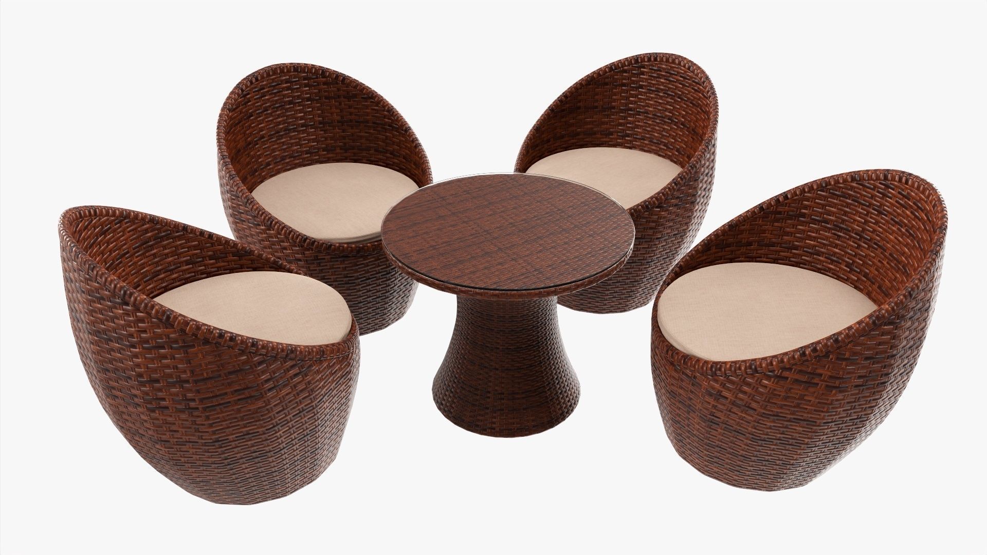 Rattan four chair and table set 02 3D model_1