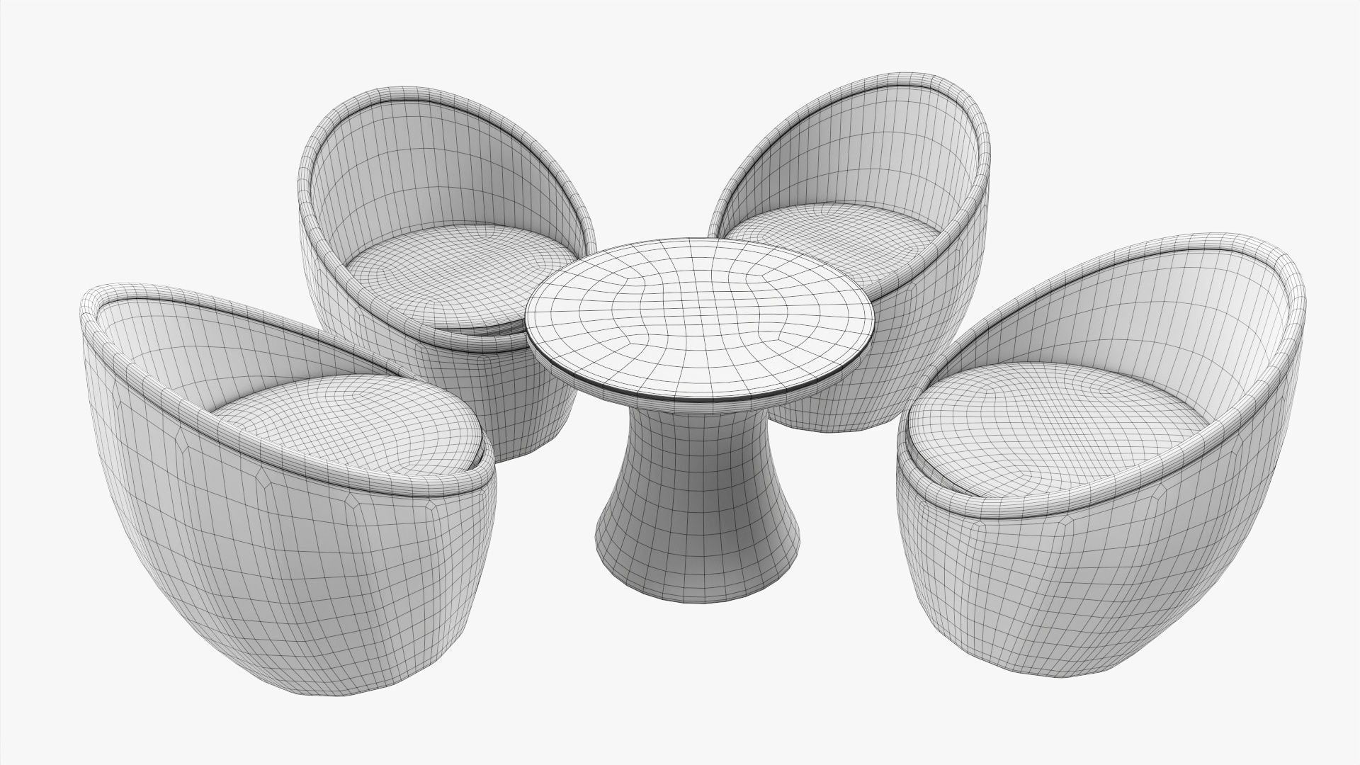 Rattan four chair and table set 02 3D model_6