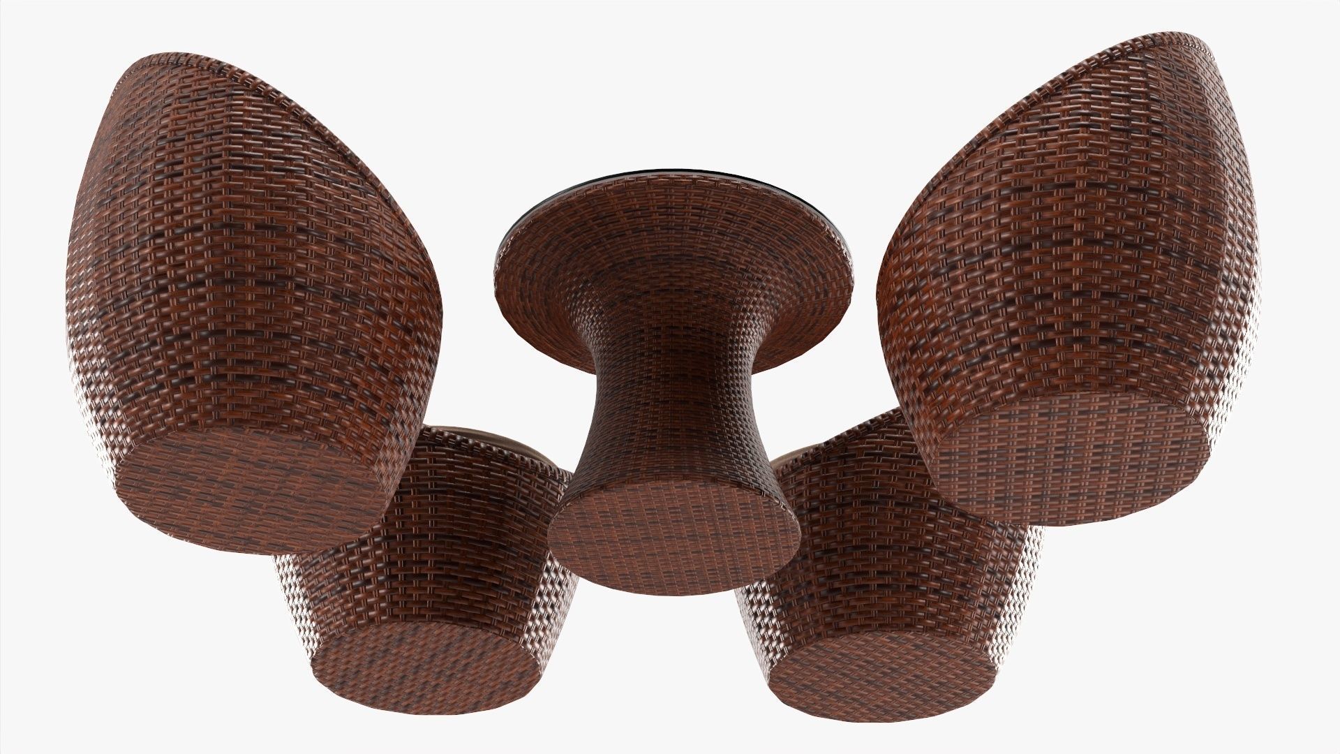 Rattan four chair and table set 02 3D model_4