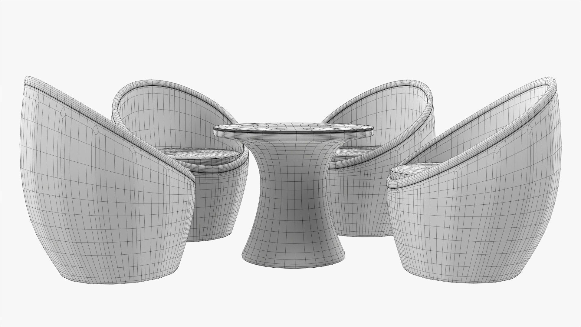 Rattan four chair and table set 02 3D model_7