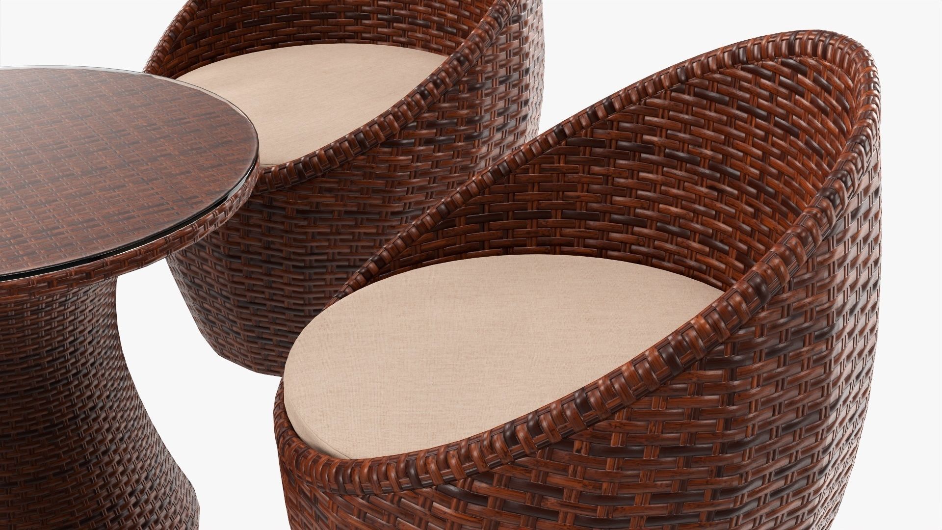 Rattan four chair and table set 02 3D model_5