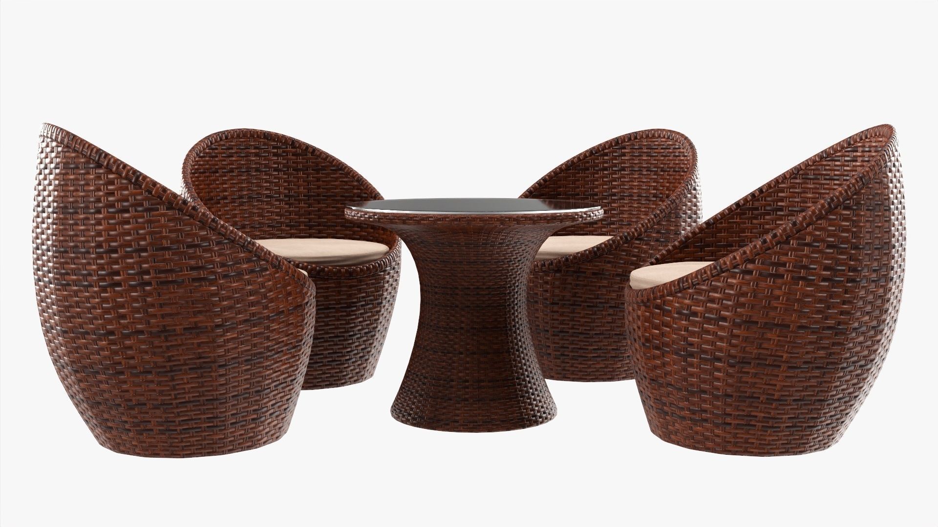 Rattan four chair and table set 02 3D model_3