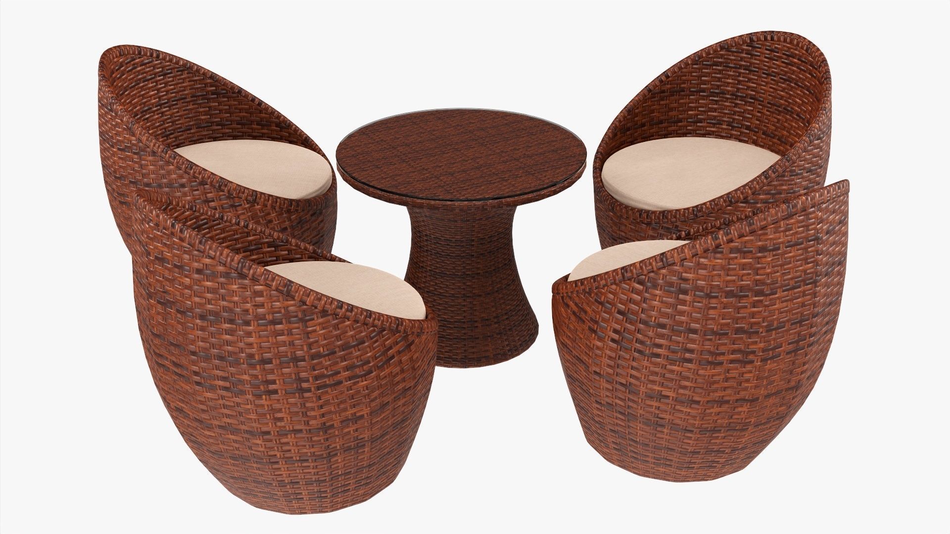 Rattan four chair and table set 02 3D model_2