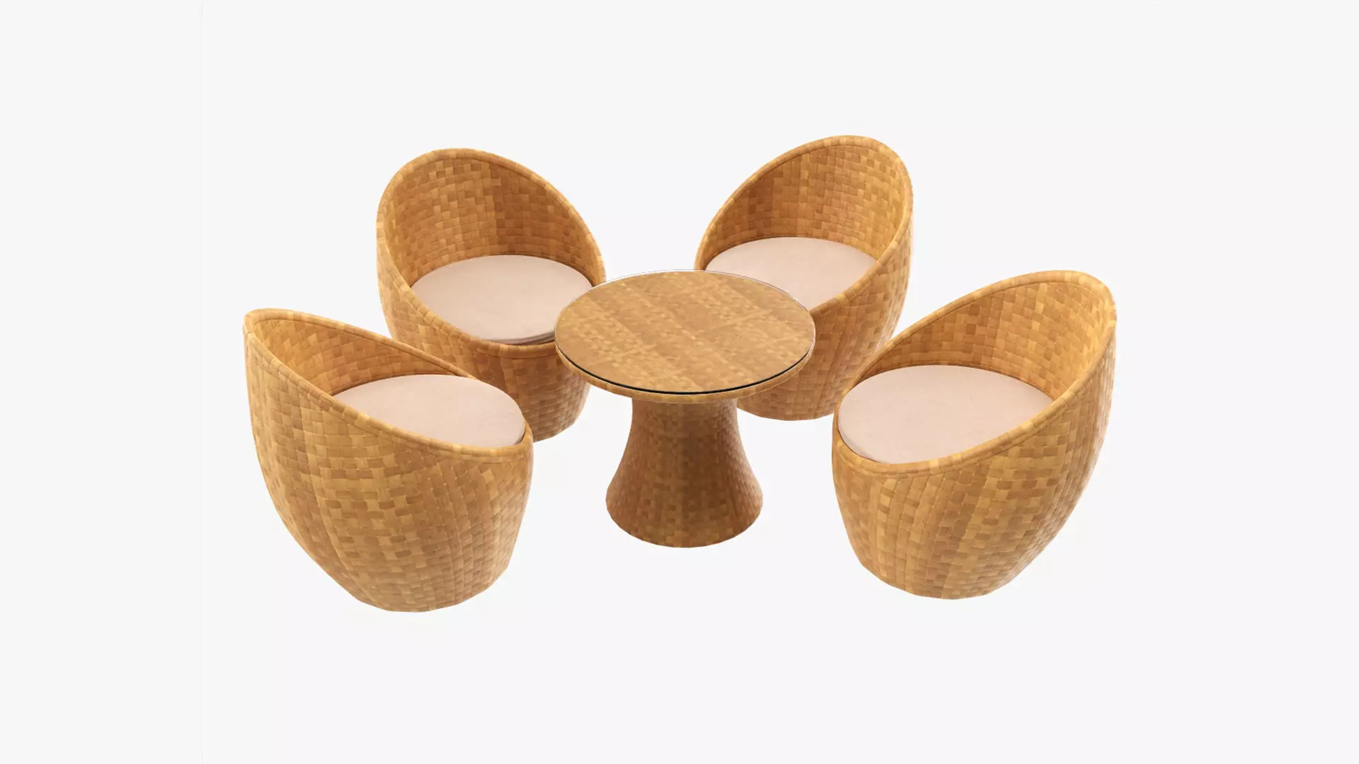 Rattan four chair and table set 03 3D model_0