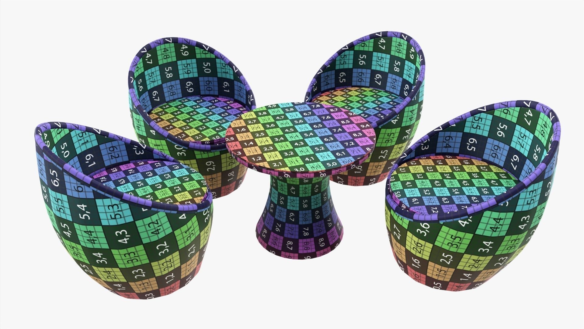 Rattan four chair and table set 03 3D model_9