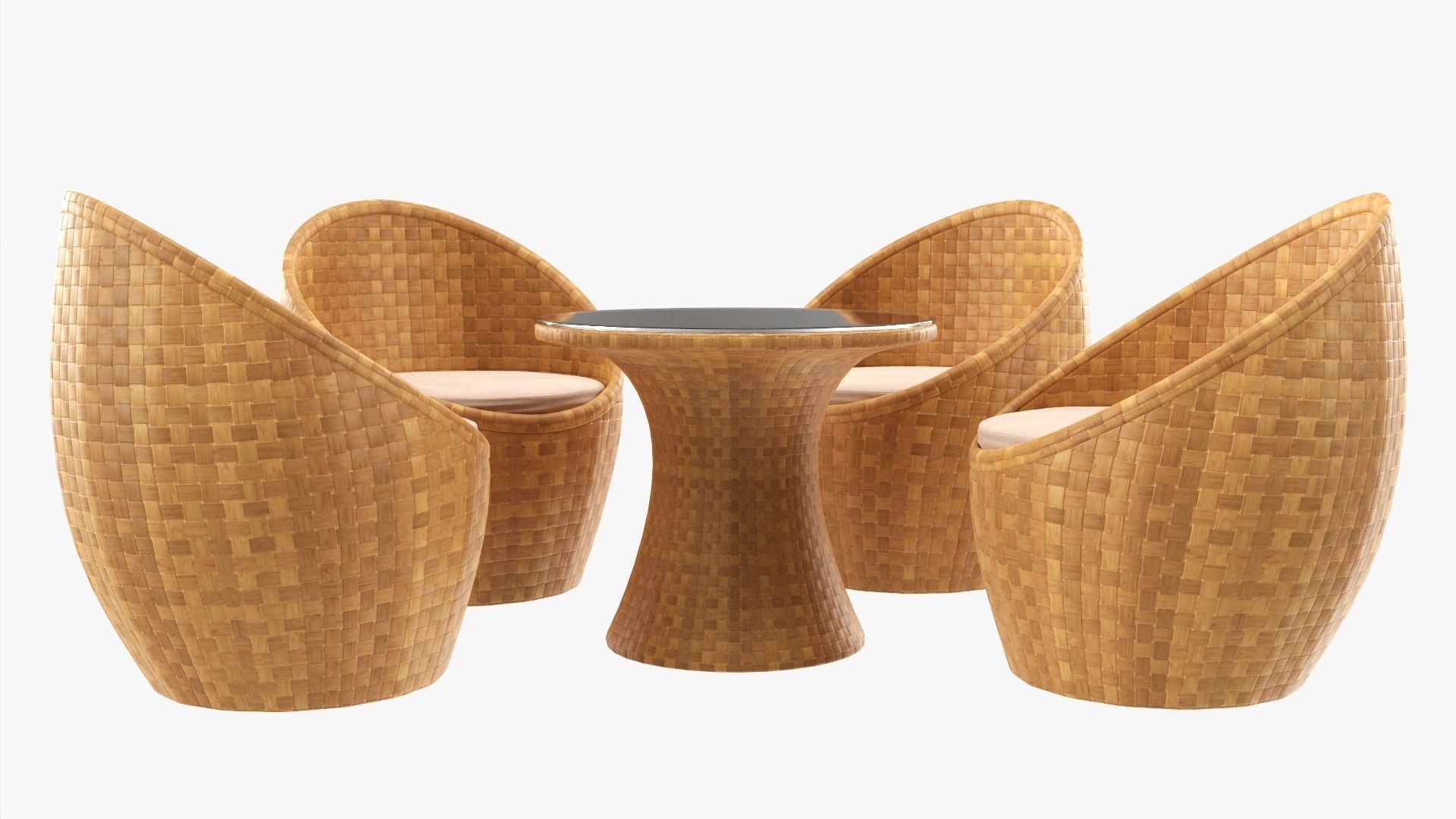 Rattan four chair and table set 03 3D model_3