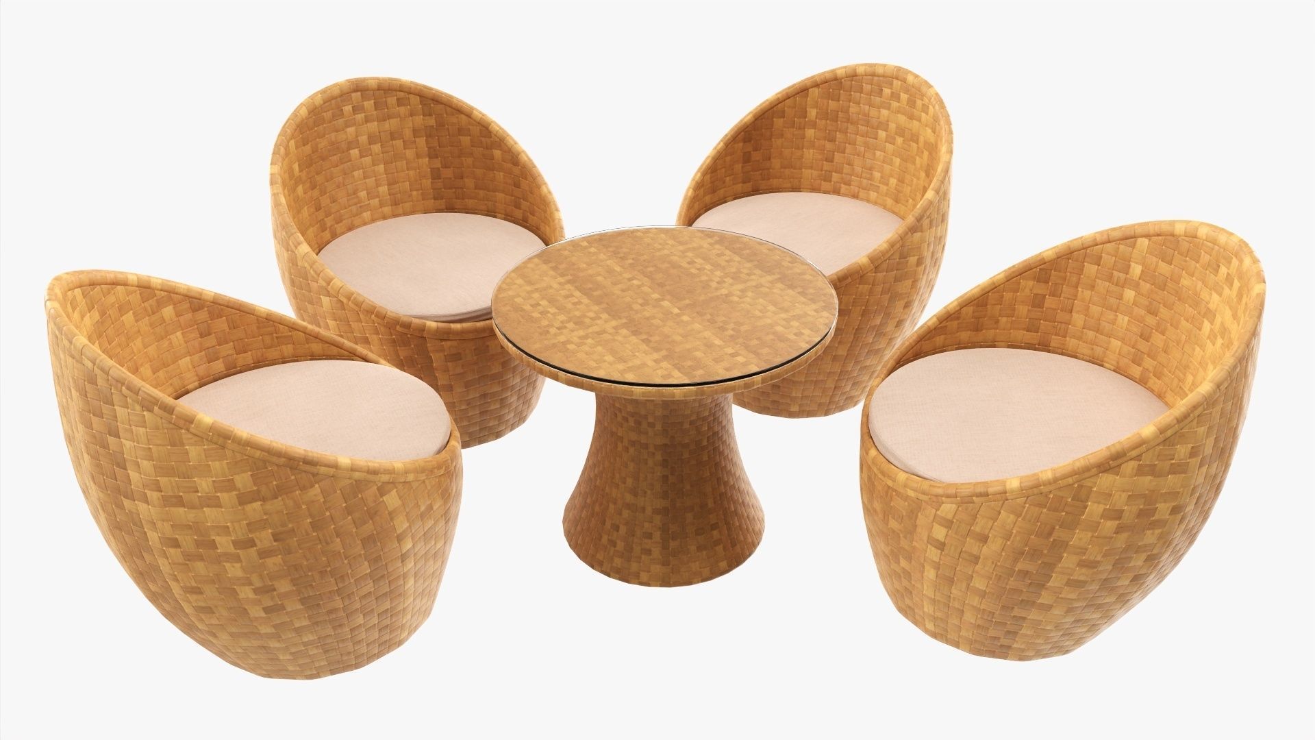Rattan four chair and table set 03 3D model_1