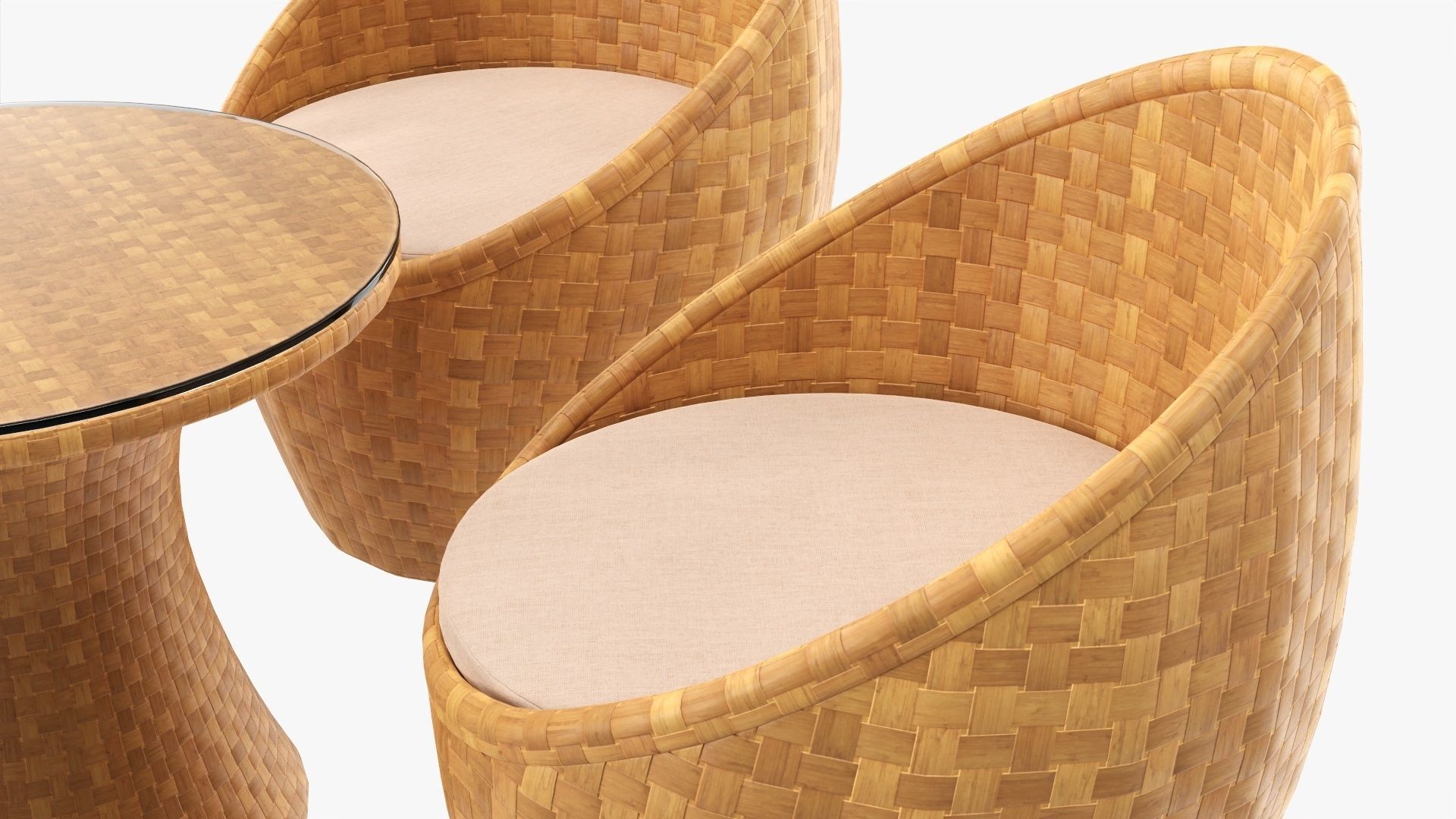 Rattan four chair and table set 03 3D model_5
