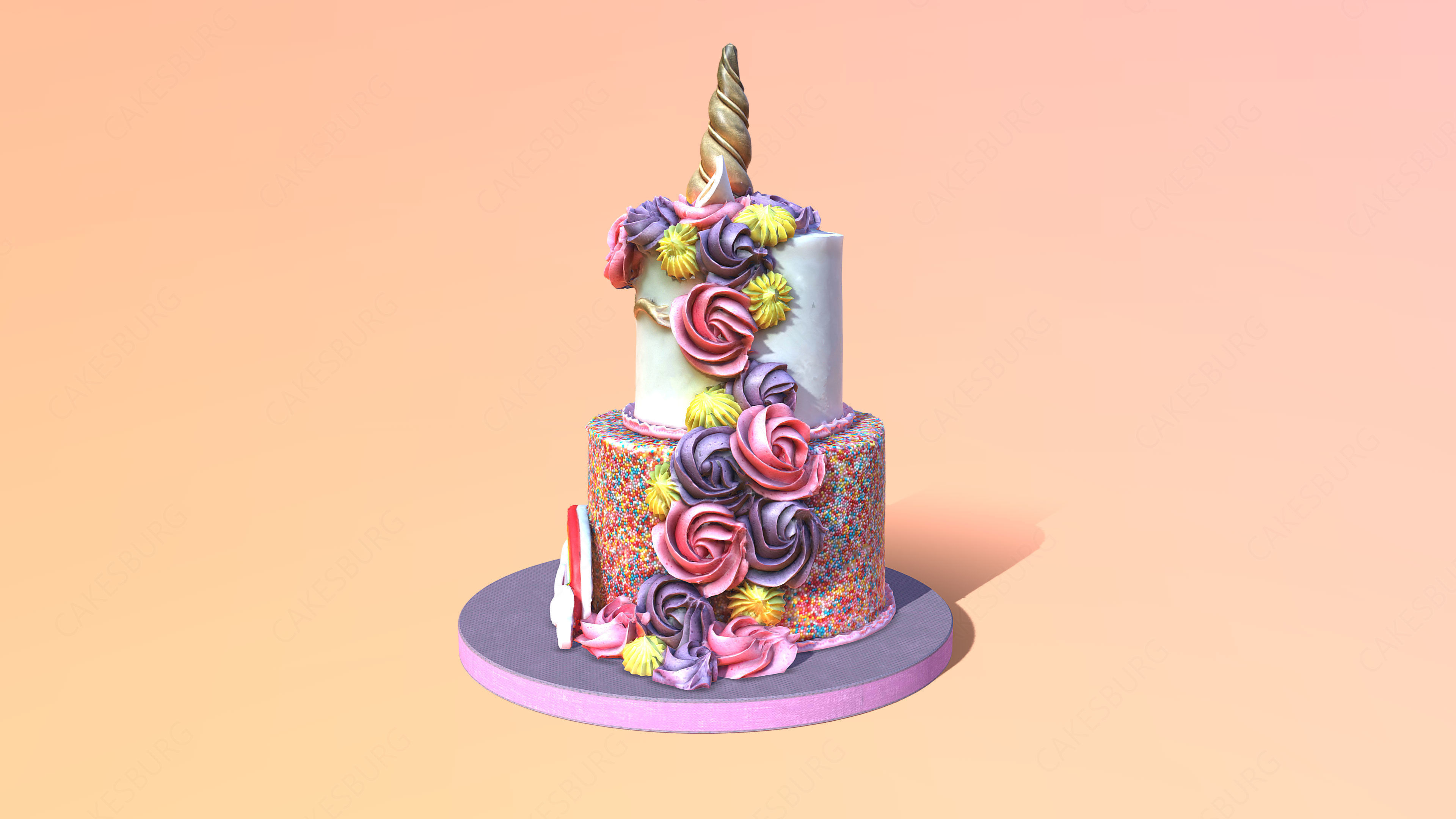 Tiered Unicorn Cake 3D model_2