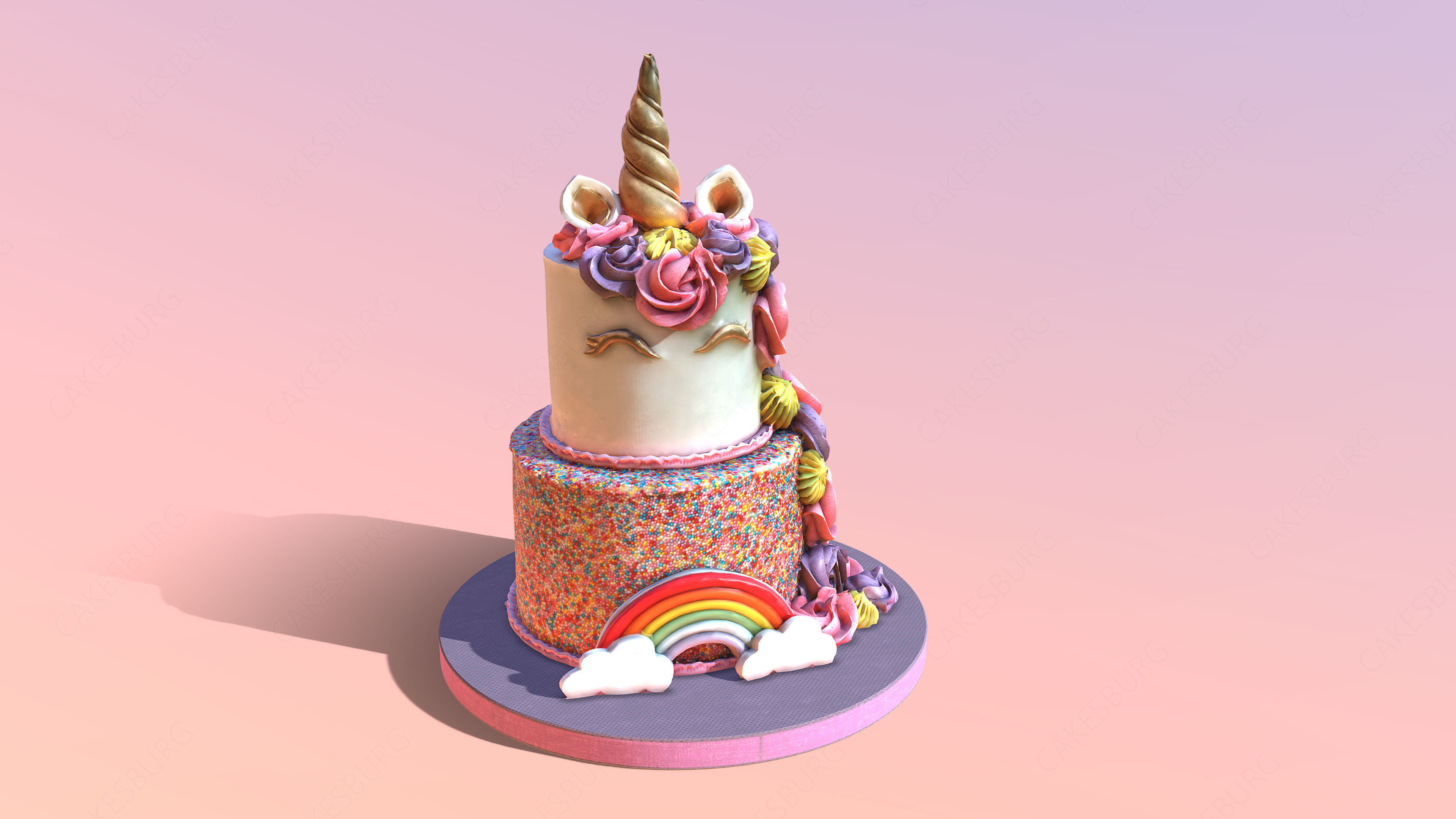 Tiered Unicorn Cake 3D model_1