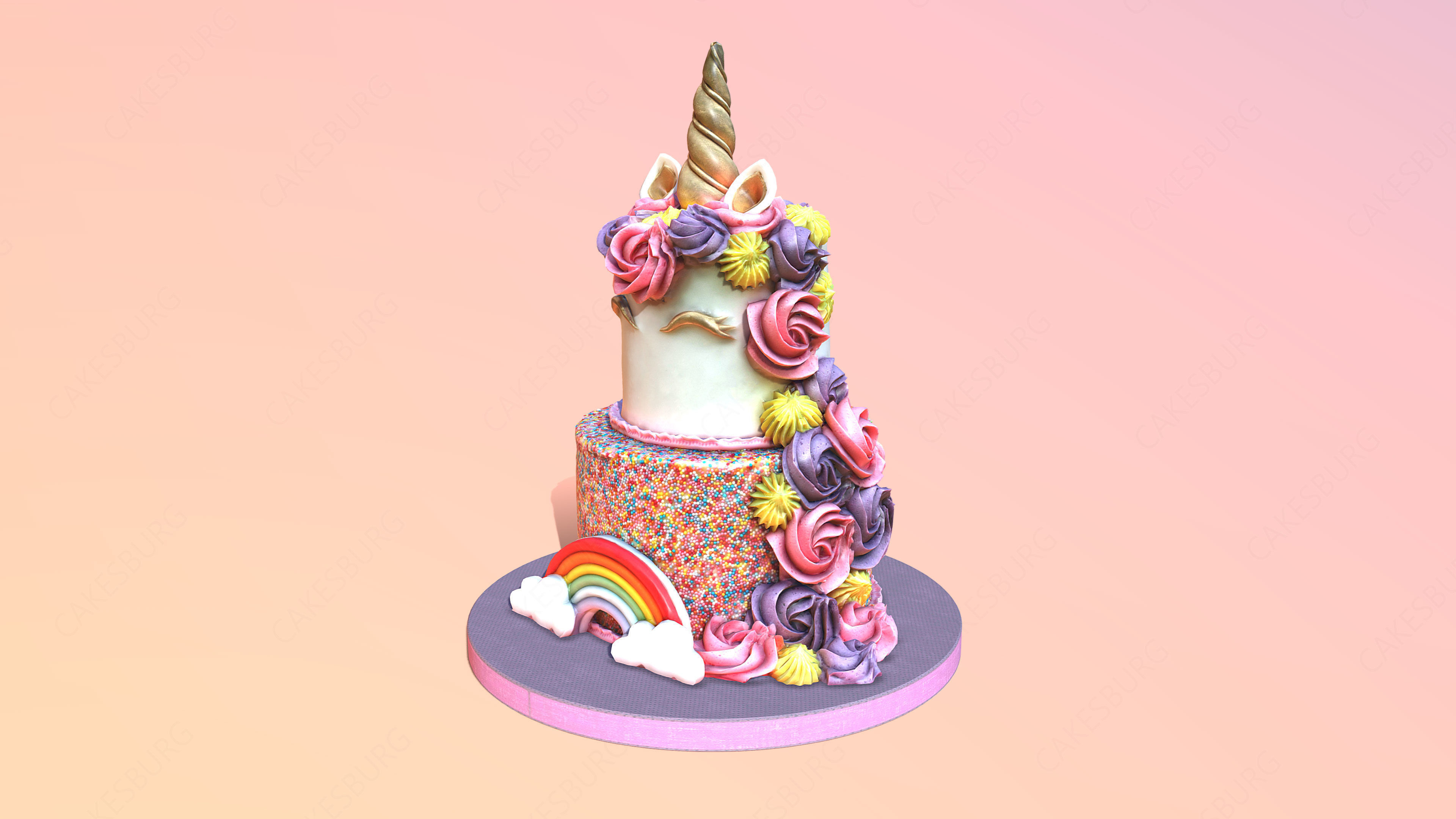 Tiered Unicorn Cake 3D model_3