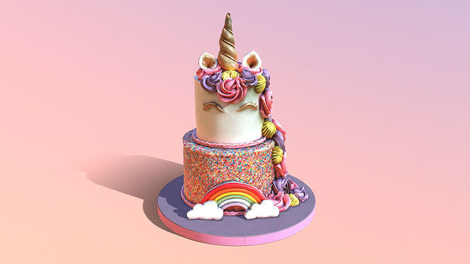 Tiered Unicorn Cake 3D model