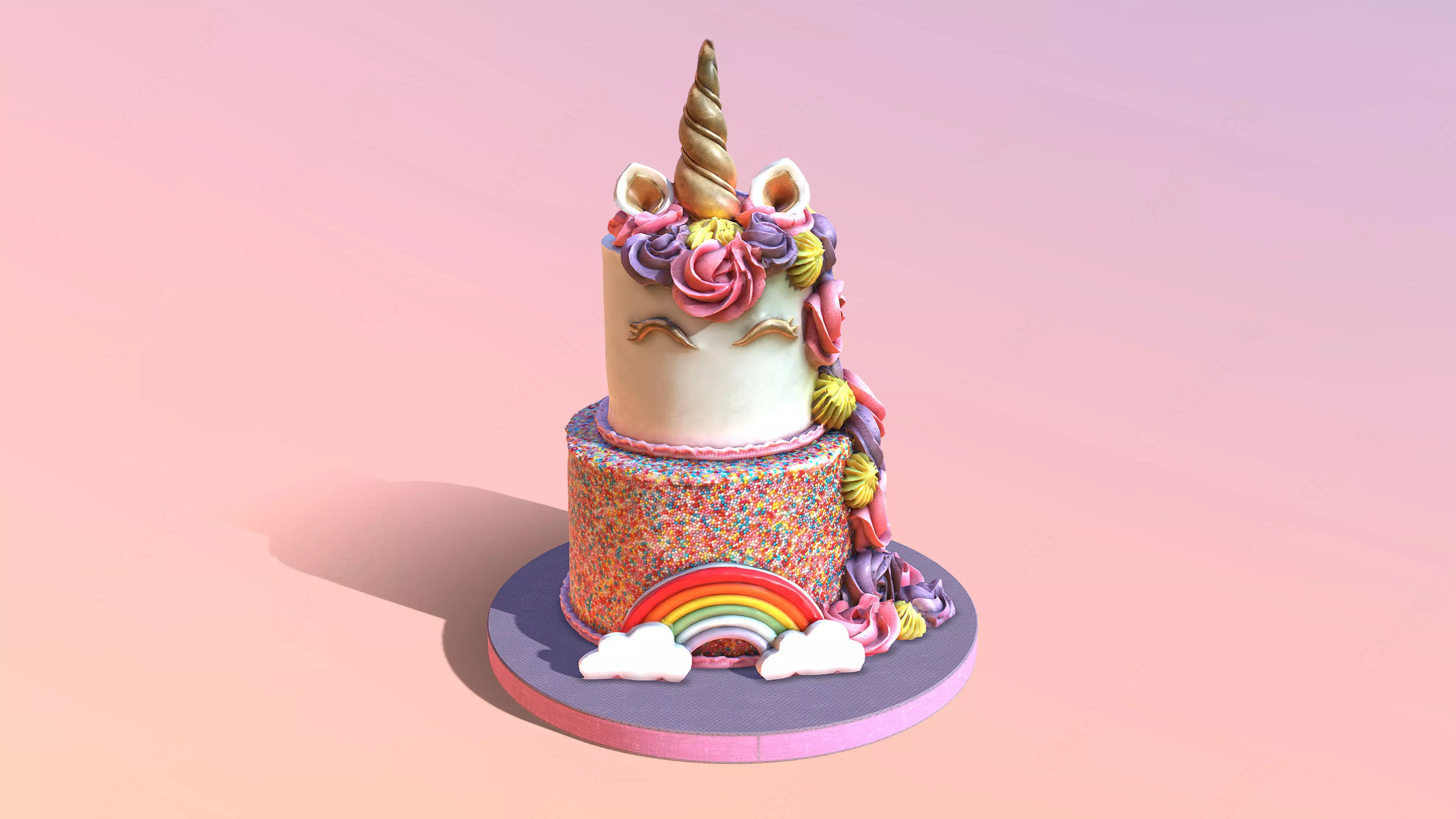 Tiered Unicorn Cake 3D model_0