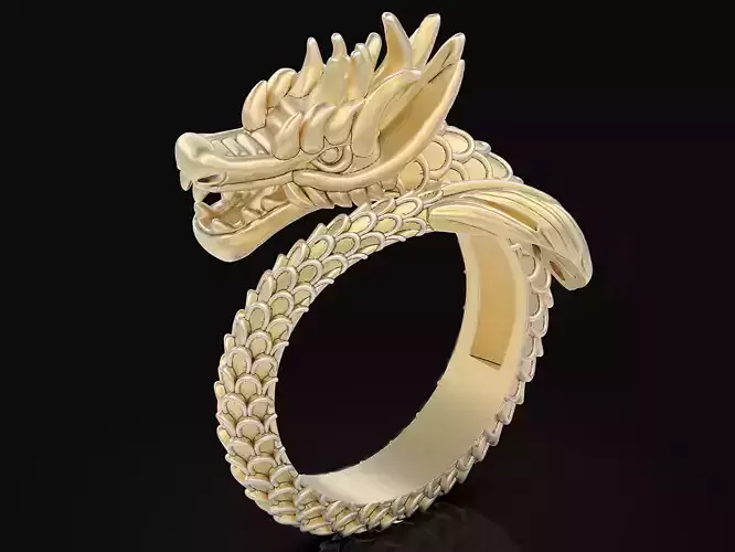 Dragon Ring Sculpture jewelry Gold silver 3D print model