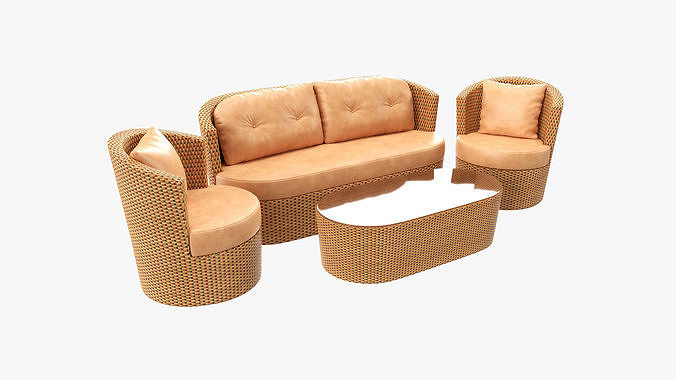 Rattan furniture set 01 3D model