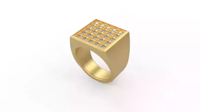 Man Signet Ring With Diamonds