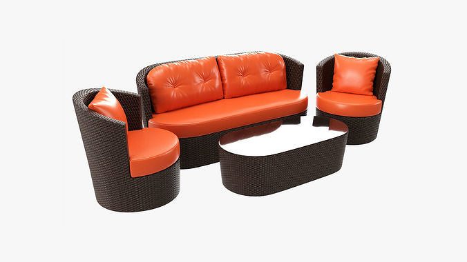 Rattan furniture set 02 3D model