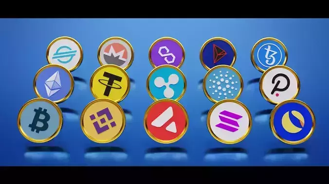 15 Base Crypto Coins  vol1 Low-poly 3D model