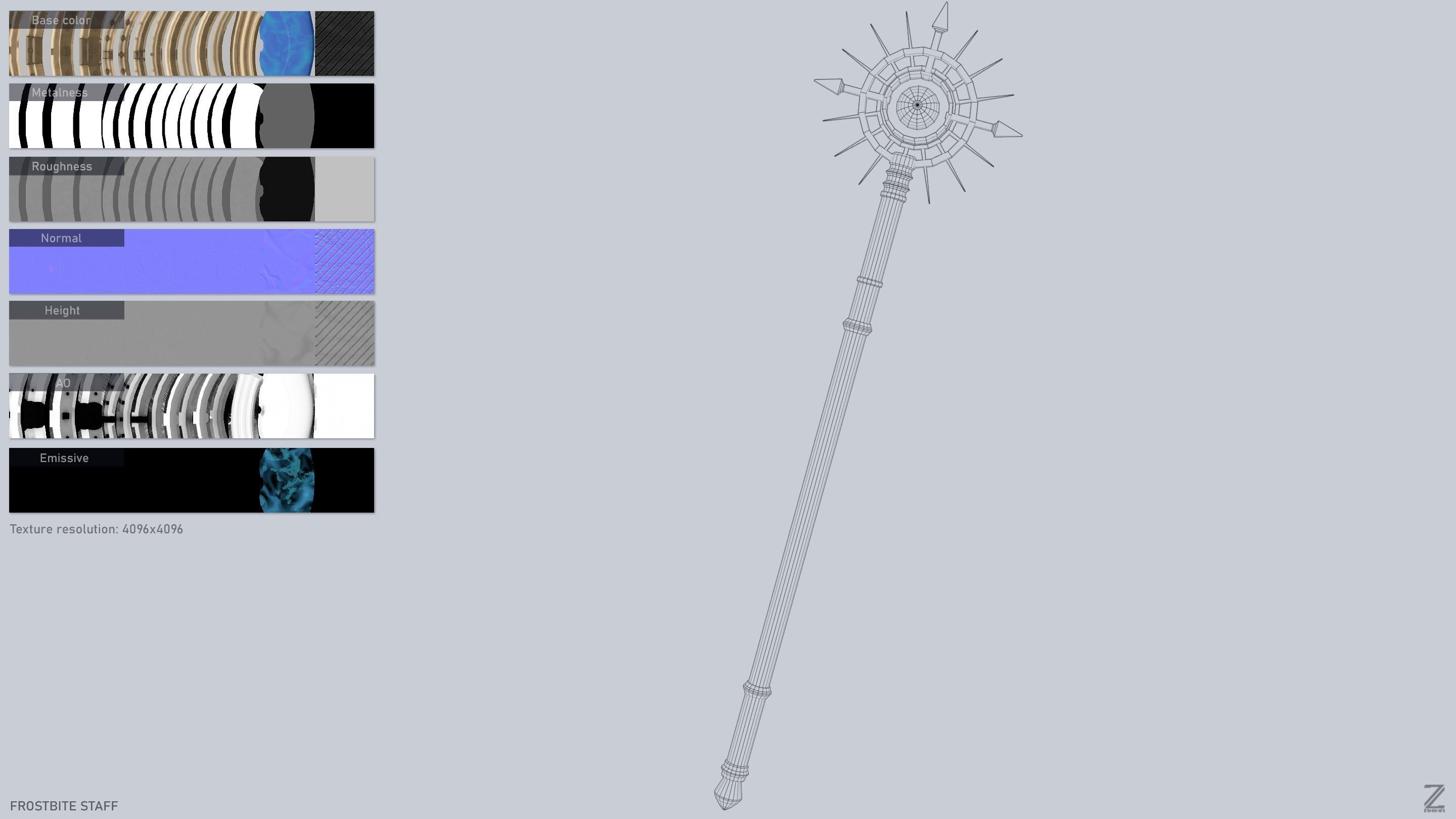 Frostbite staff Low-poly 3D model_3