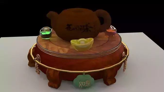 Chinese display stand with tea pot 