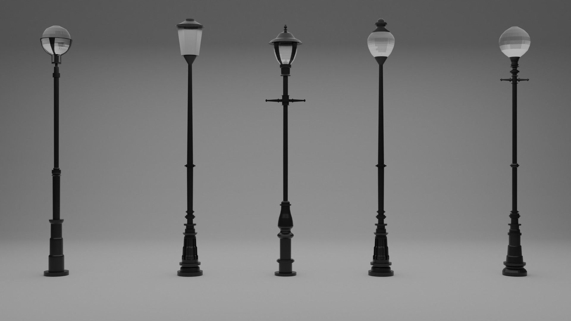 single straight-head street lamp Low-poly 3D model_1