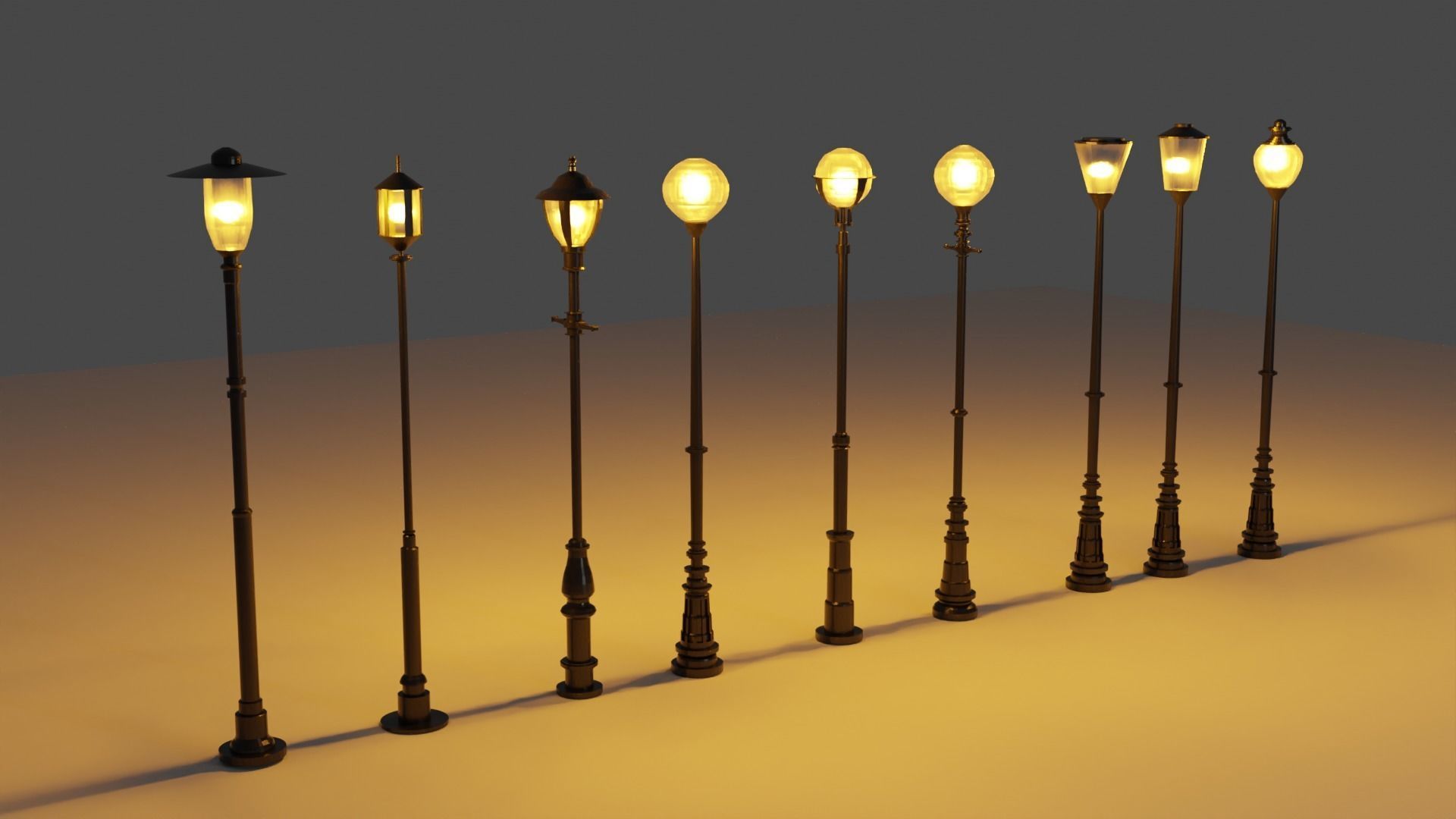 single straight-head street lamp Low-poly 3D model_2