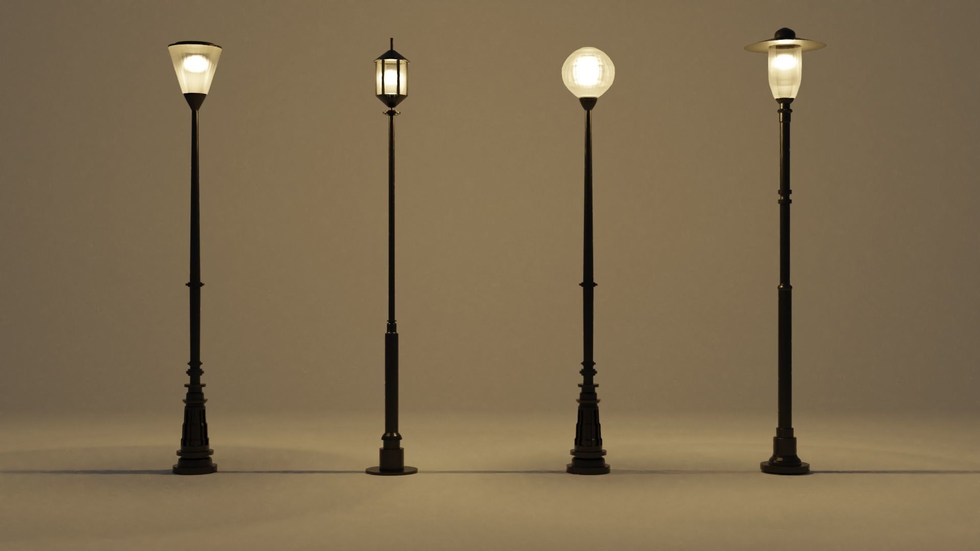 single straight-head street lamp Low-poly 3D model_3