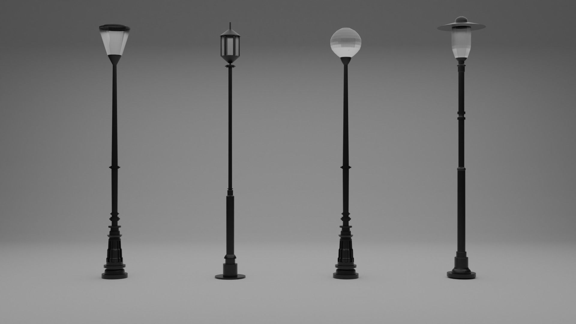 single straight-head street lamp Low-poly 3D model_4