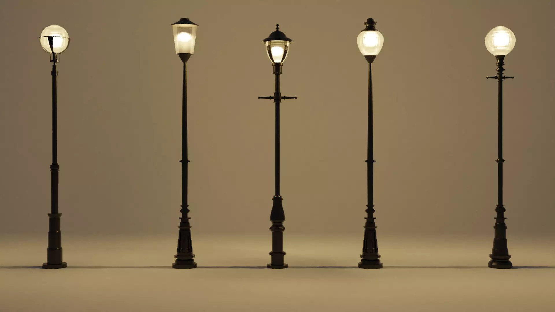 single straight-head street lamp Low-poly 3D model_0