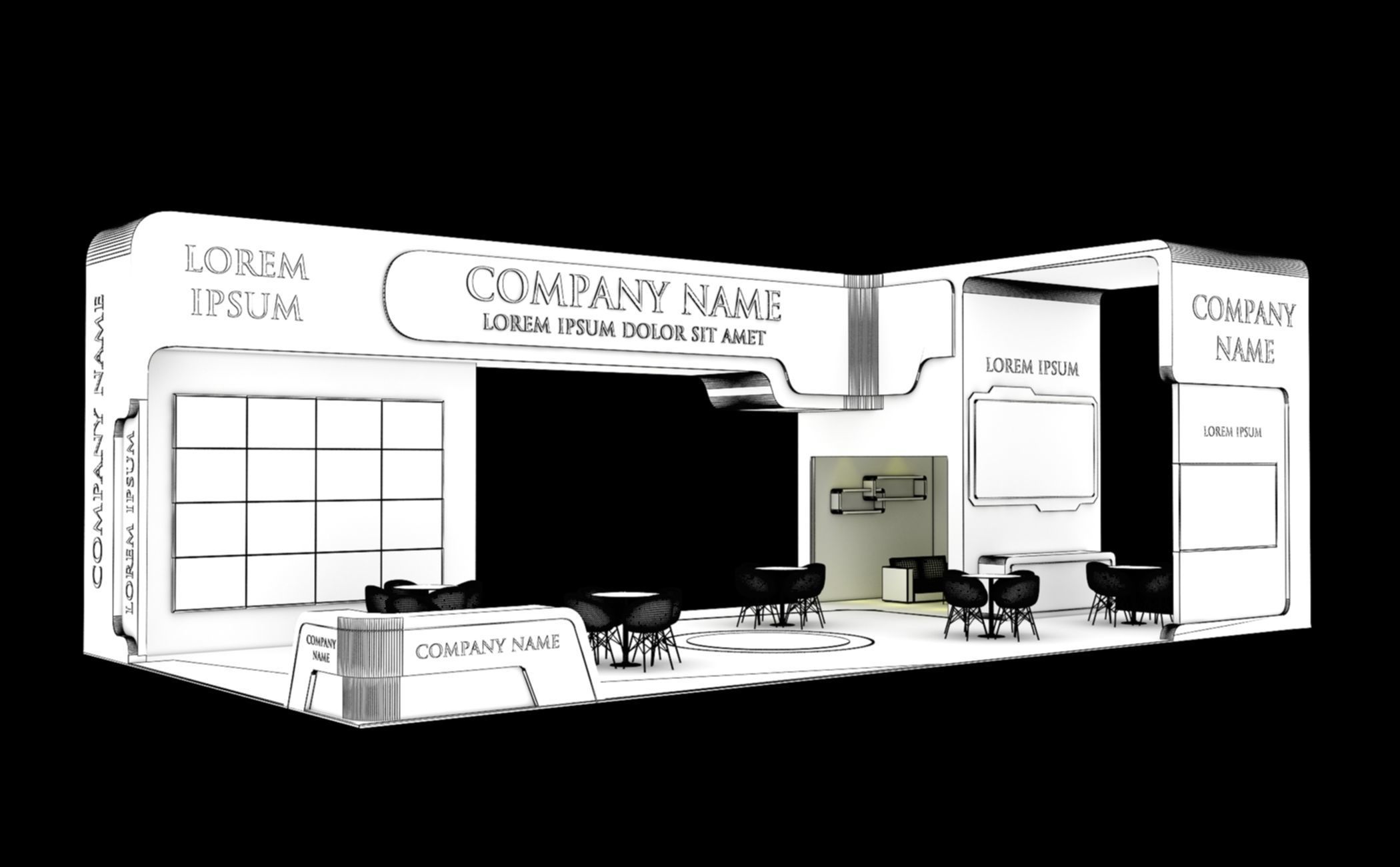 Booth Exhibition Stand Stall 14x7m Height 500 cm 4 Side Open 3D model_9