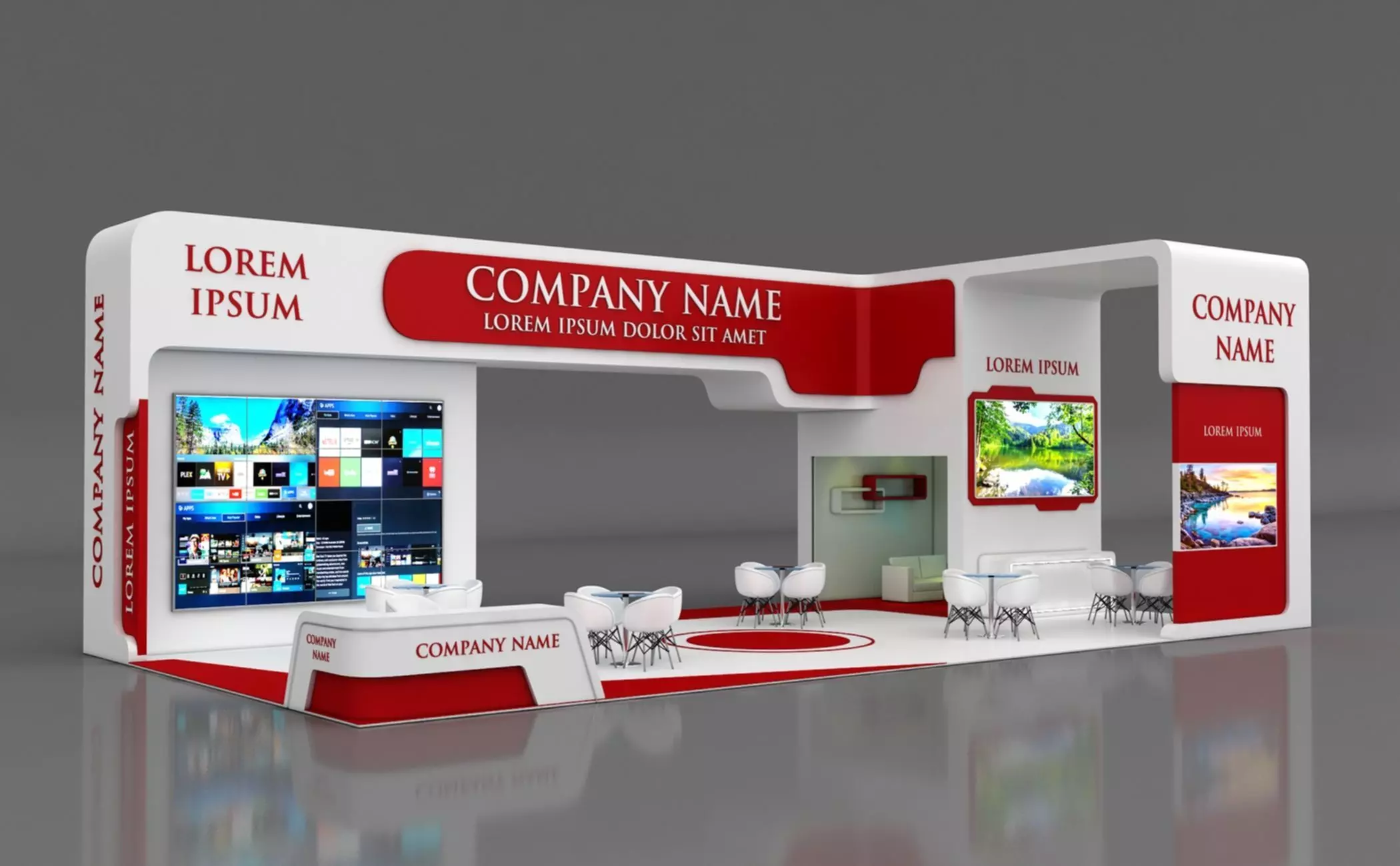 Booth Exhibition Stand Stall 14x7m Height 500 cm 4 Side Open 3D model_0