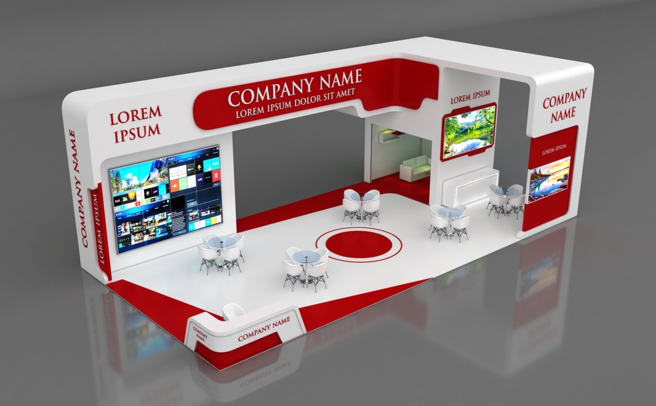 Booth Exhibition Stand Stall 14x7m Height 500 cm 4 Side Open 3D model_1