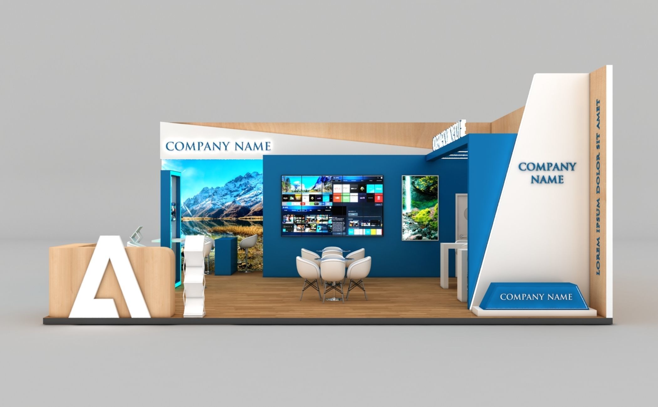 Booth Exhibition Stand Stall 9x9m Height 400 cm 2 Side Open 3D model_2