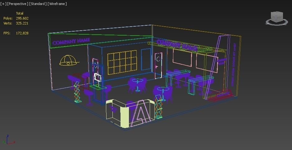Booth Exhibition Stand Stall 9x9m Height 400 cm 2 Side Open 3D model_4