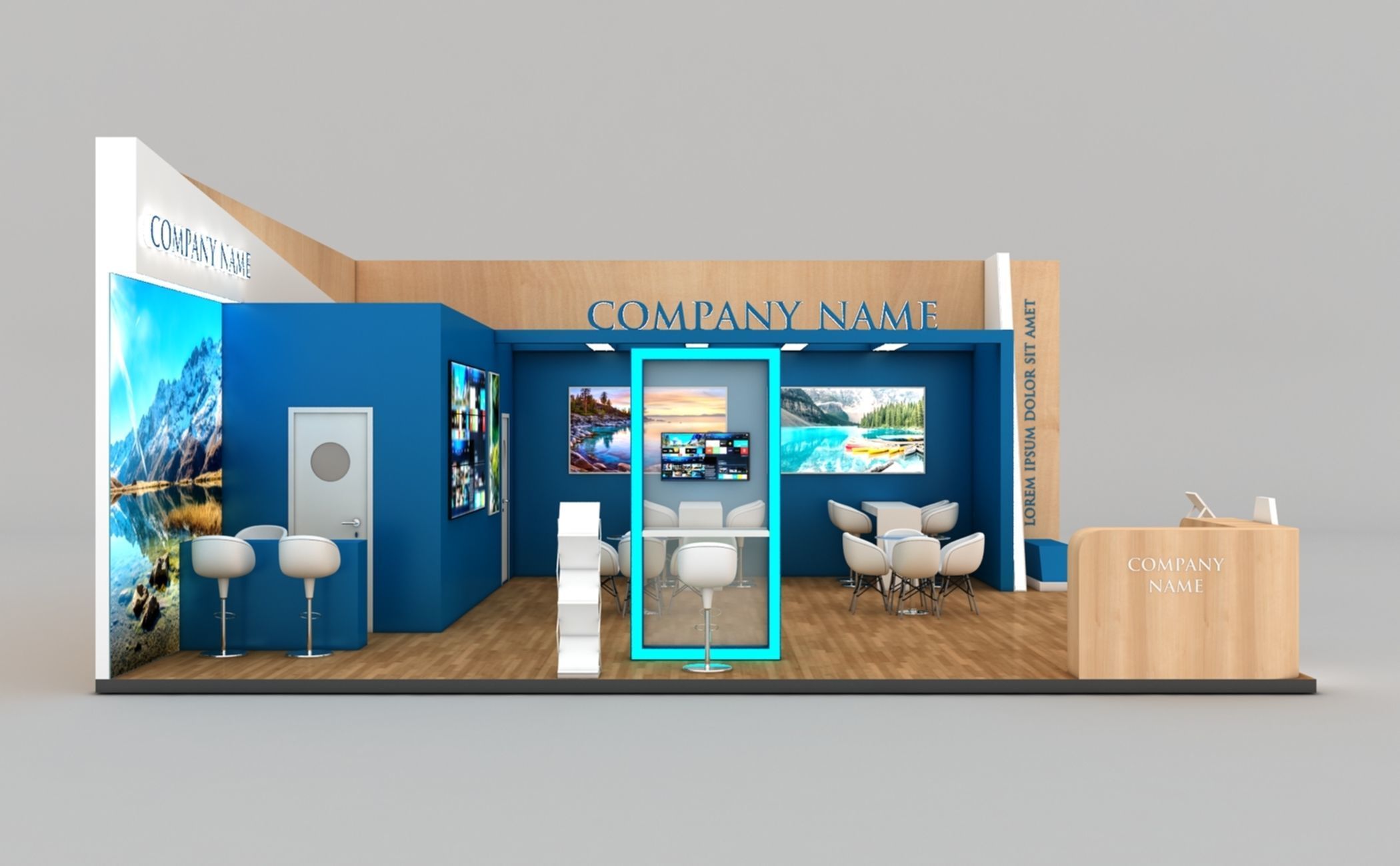 Booth Exhibition Stand Stall 9x9m Height 400 cm 2 Side Open 3D model_3