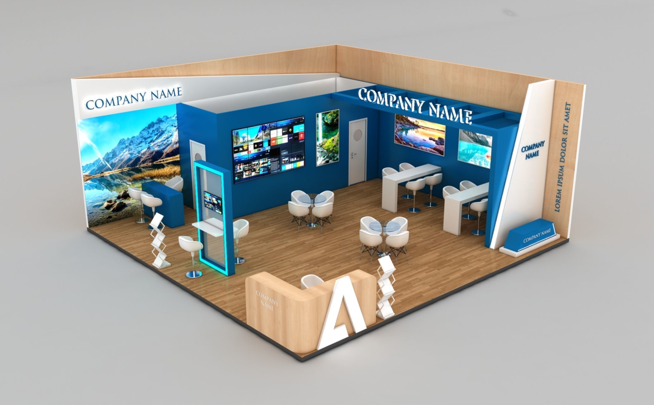 Booth Exhibition Stand Stall 9x9m Height 400 cm 2 Side Open 3D model_1