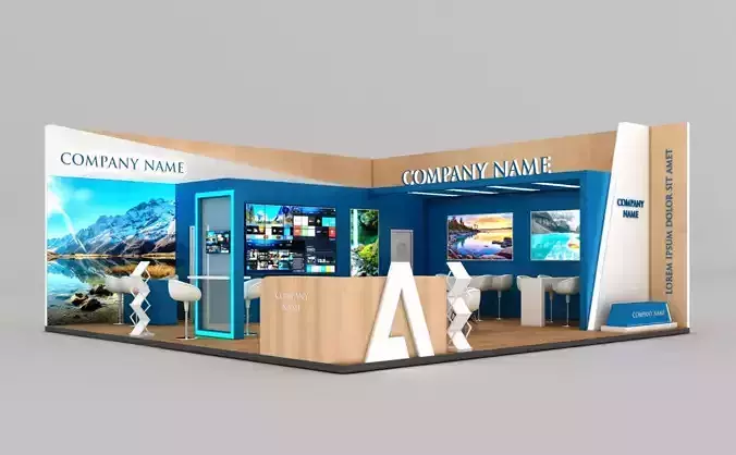 Booth Exhibition Stand Stall 9x9m Height 400 cm 2 Side Open